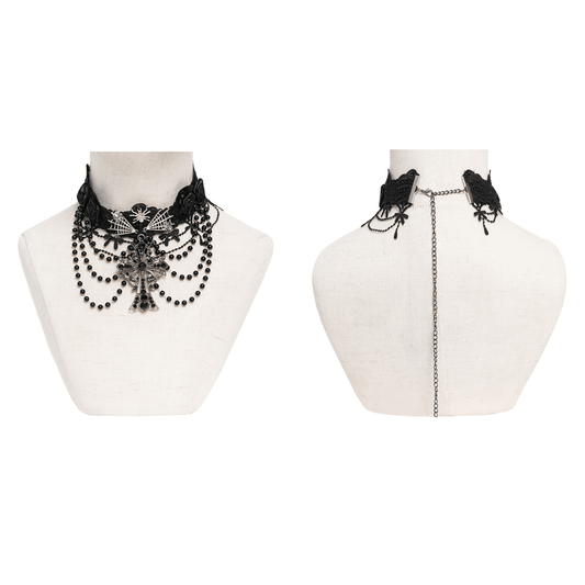 Gothic Lace Choker Necklace With Cross Pendant