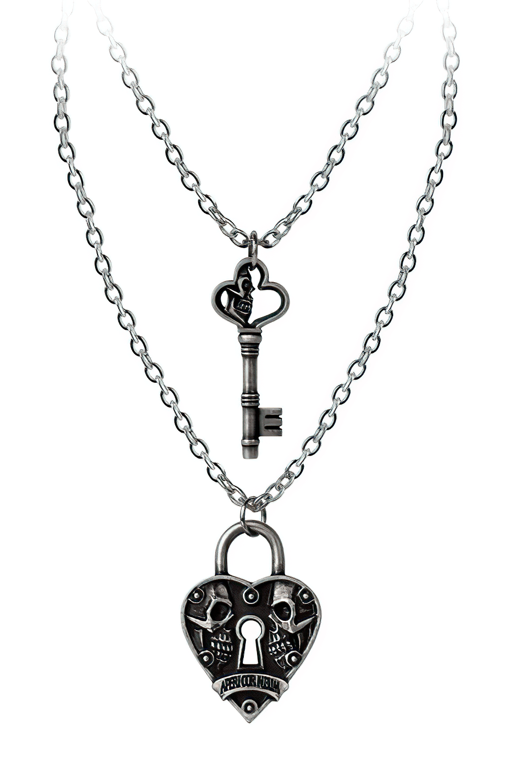 Gothic Love Heart and Key Pendants for Couples