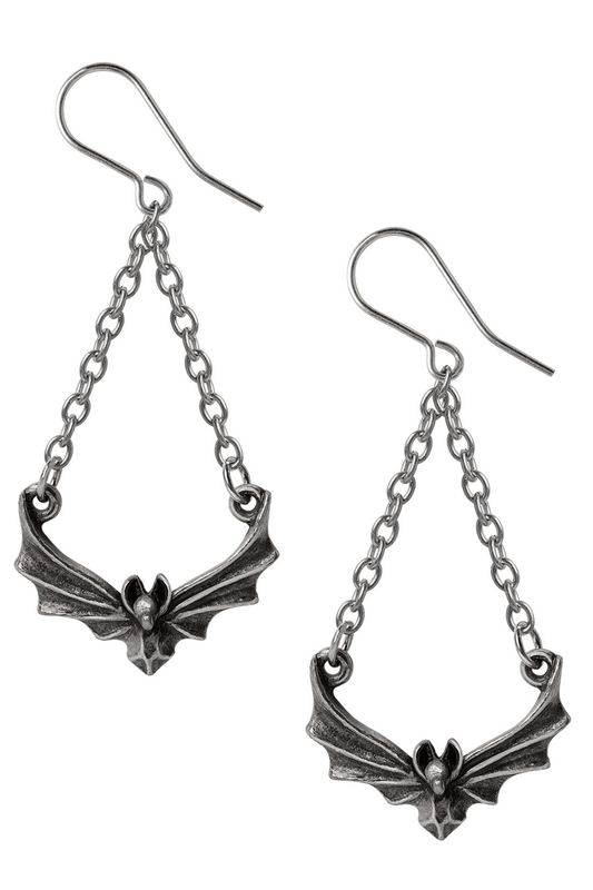 Gothic Night Bat Drop Earrings With Chain Design
