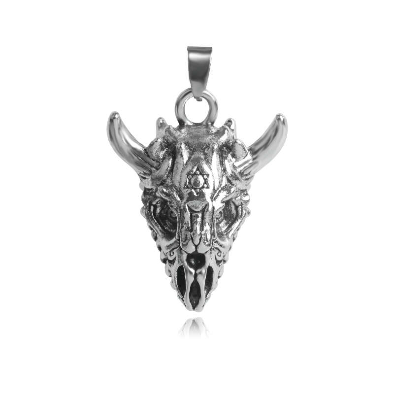 Gothic Pendant in the Form Sheep Skull / Tantrism Star of David / Punk Stainless Steel Biker Jewelry