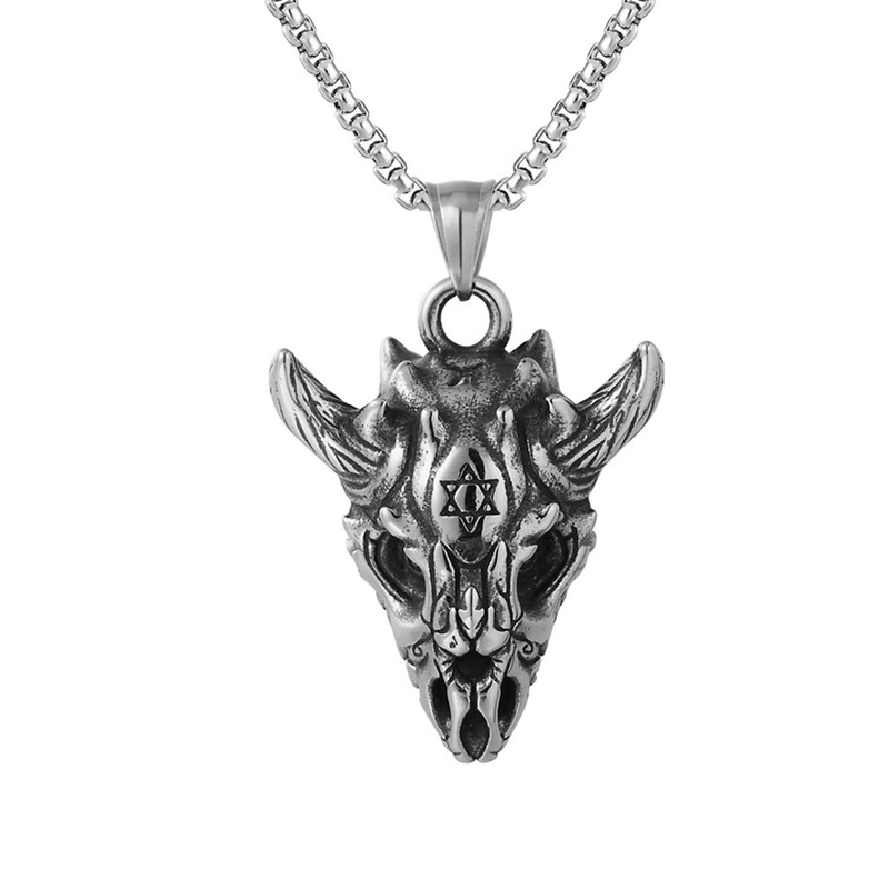 Gothic Pendant in the Form Sheep Skull / Tantrism Star of David / Punk Stainless Steel Biker Jewelry