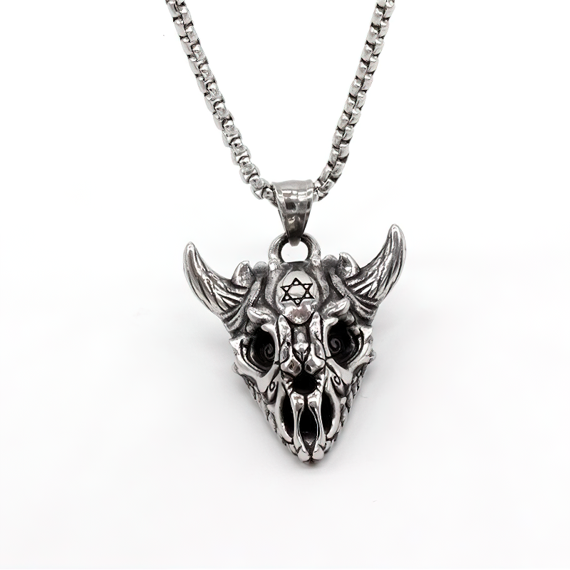 Gothic Pendant in the Form Sheep Skull / Tantrism Star of David / Punk Stainless Steel Biker Jewelry