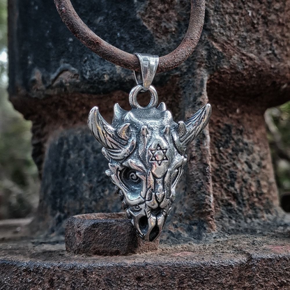 Gothic Pendant in the Form Sheep Skull / Tantrism Star of David / Punk Stainless Steel Biker Jewelry