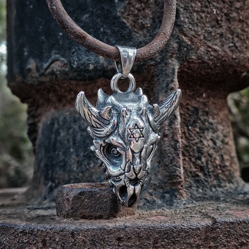 Gothic Pendant in the Form Sheep Skull / Tantrism Star of David / Punk Stainless Steel Biker Jewelry