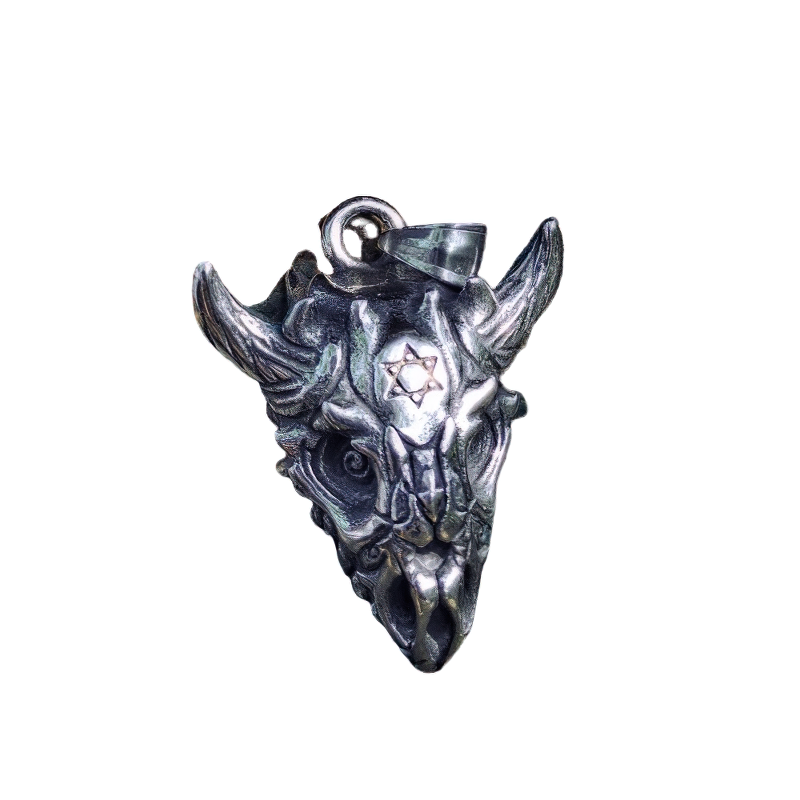 Gothic Pendant in the Form Sheep Skull / Tantrism Star of David / Punk Stainless Steel Biker Jewelry