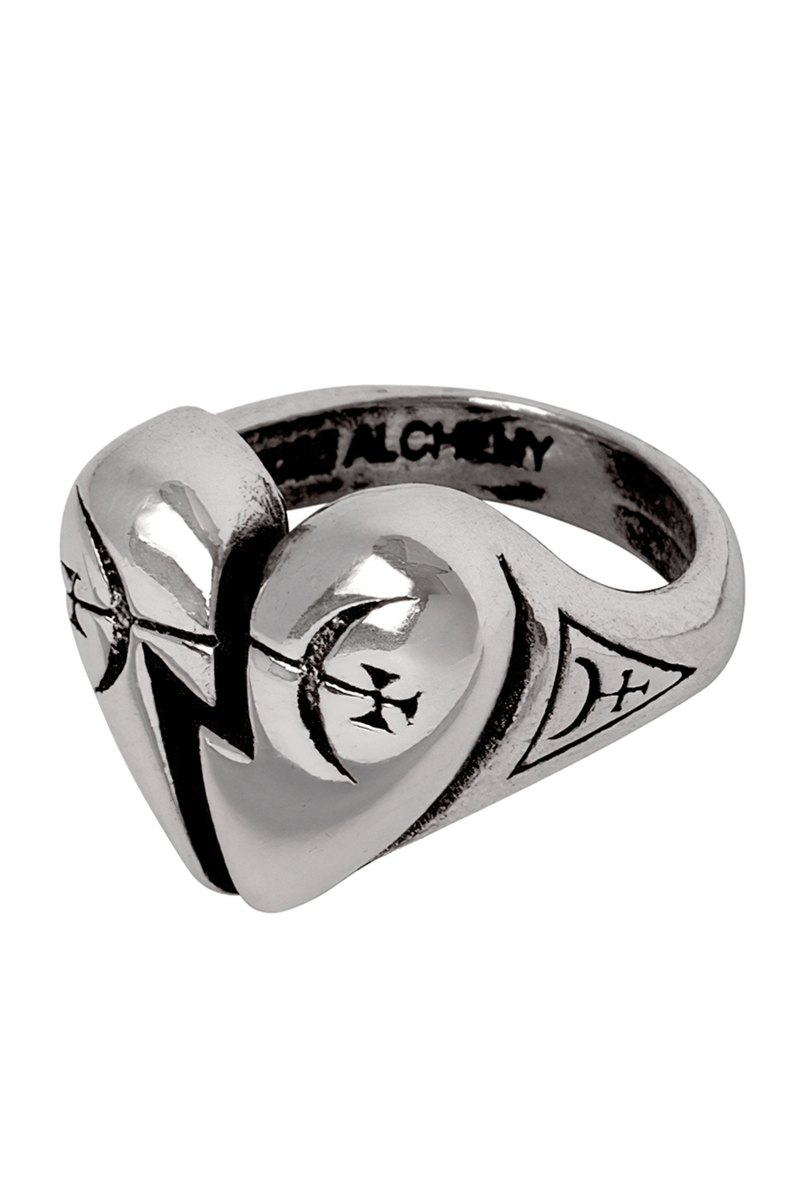 Gothic Pewter Broken Heart and Mystical Sigil Ring