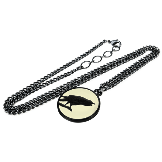 Gothic Raven Pendant With Moon Glow Medallion