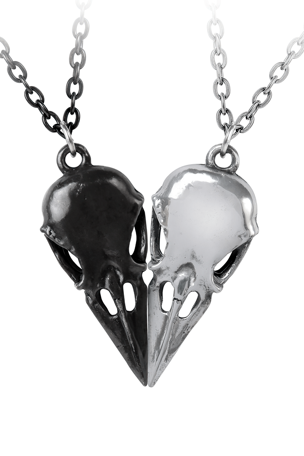 Gothic Raven Skull Double Pendant With Dual Chains