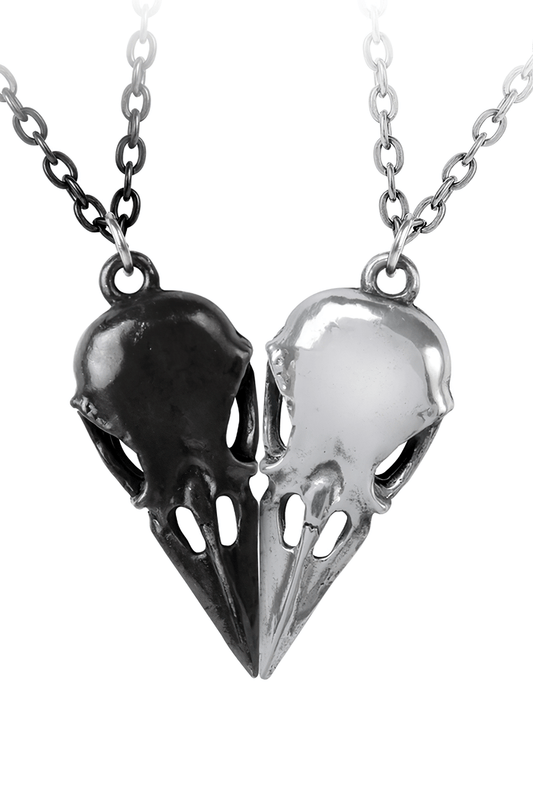 Gothic Raven Skull Double Pendant With Dual Chains