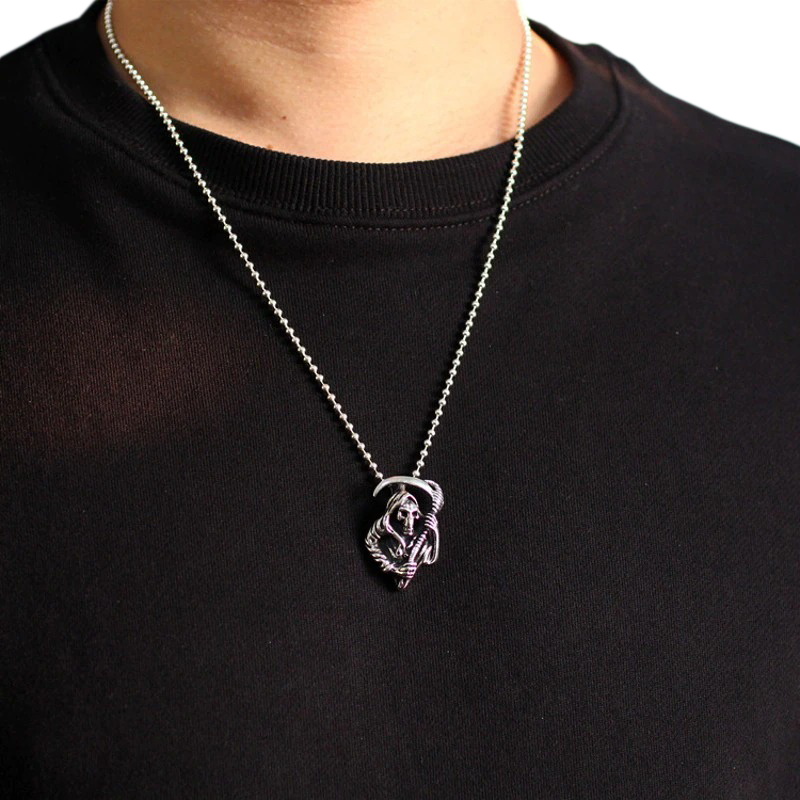 Gothic Reaper Pendant / Sterling Silver Jewerly / Skeleton Pendant
