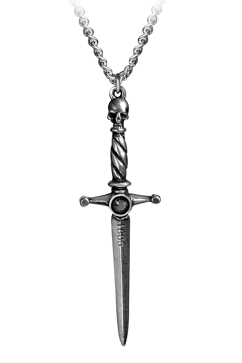 Gothic Skull Dagger Pendant With Black Gemstone