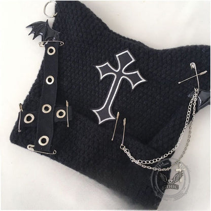 Gothic Bat Wings Cross Chain Cat Ear Knitted Beanies Hat