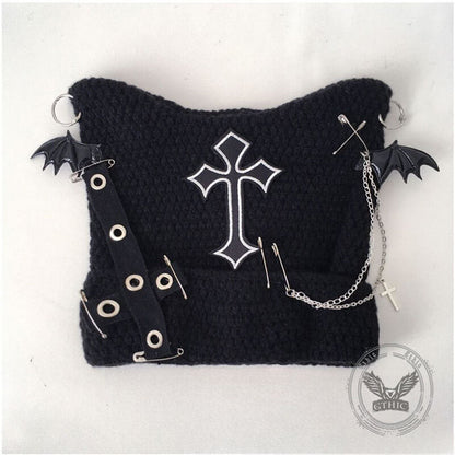 Gothic Bat Wings Cross Chain Cat Ear Knitted Beanies Hat