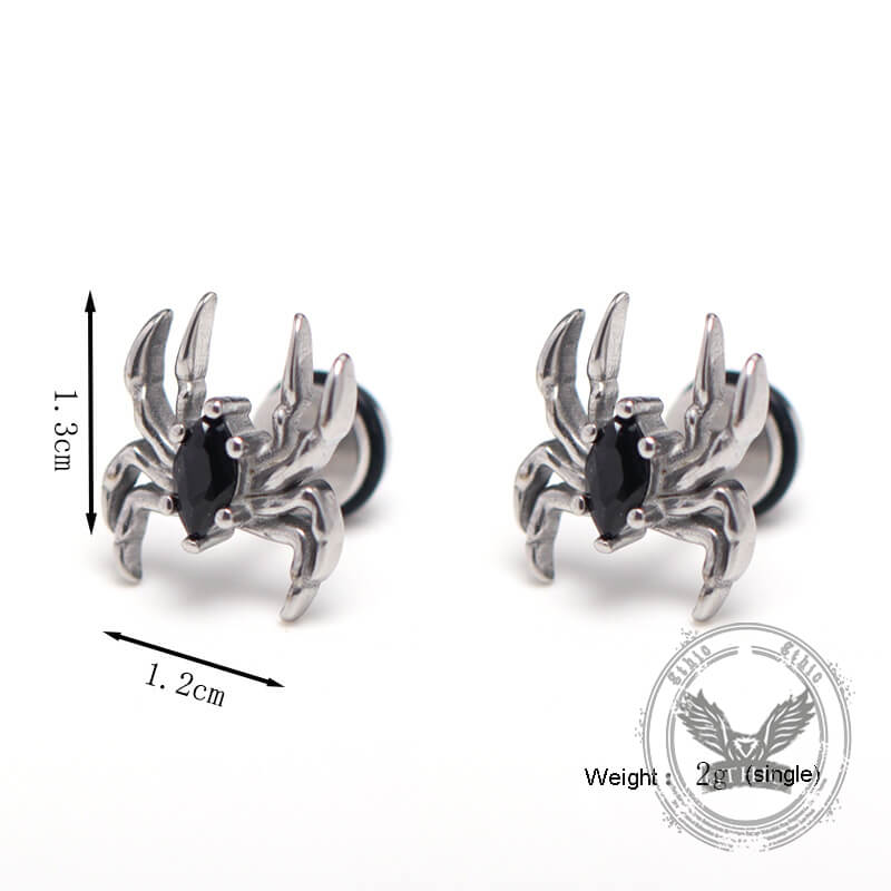 Gothic Black Gem Spider Stainless Steel Animal Earrings