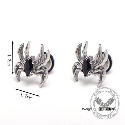Gothic Black Gem Spider Stainless Steel Animal Earrings