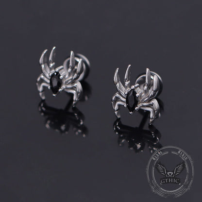 Gothic Black Gem Spider Stainless Steel Animal Earrings