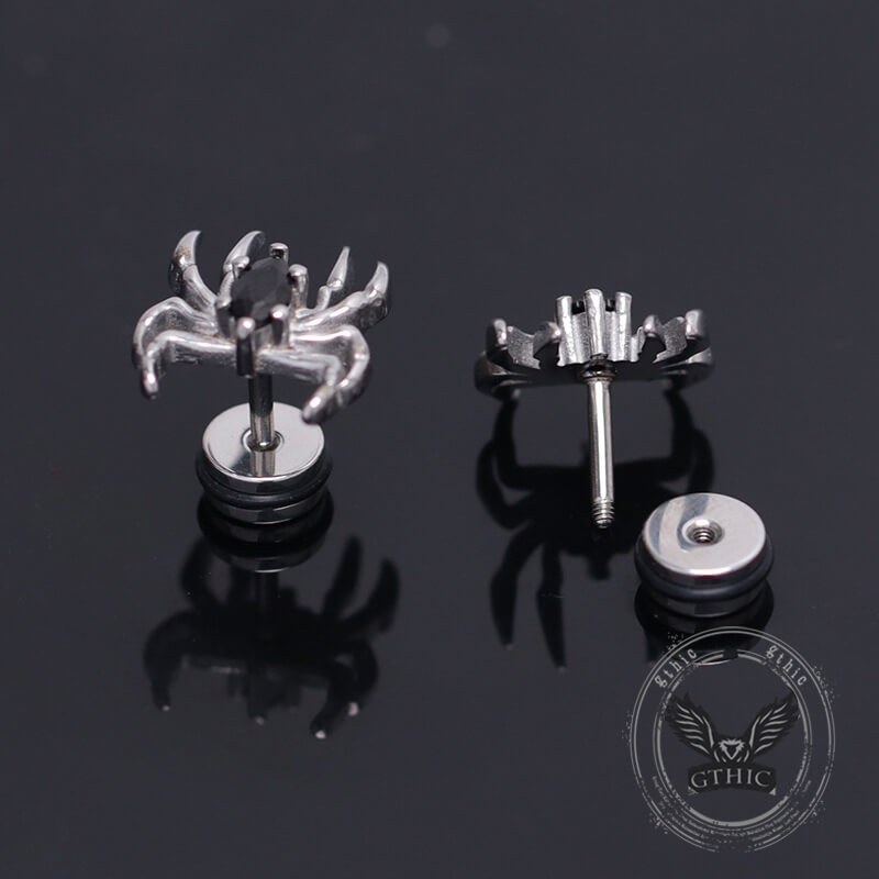 Gothic Black Gem Spider Stainless Steel Animal Earrings