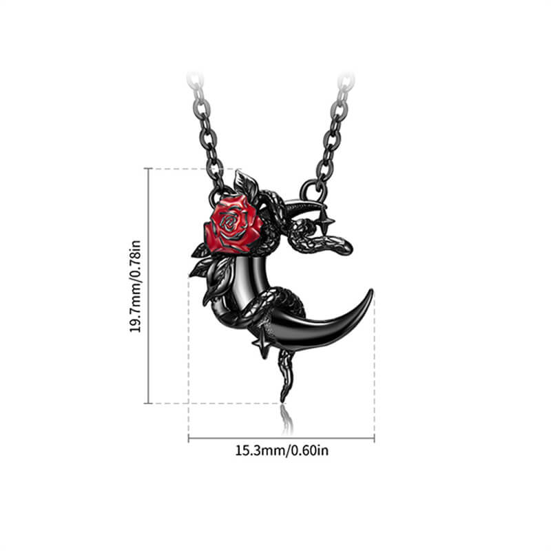 Gothic Black Snake Rose Moon Sterling Silver Necklace