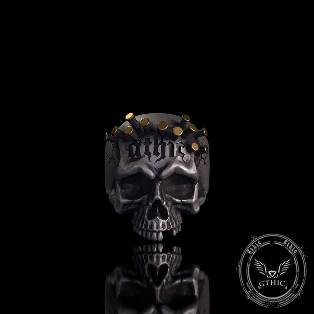Gothic Bullet Crown Skull Sterling Silver Ring