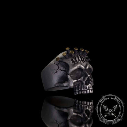 Gothic Bullet Crown Skull Sterling Silver Ring