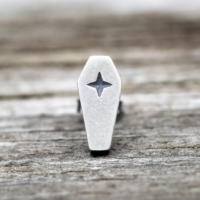 Gothic Coffin Cross Sterling Silver Stud Earring