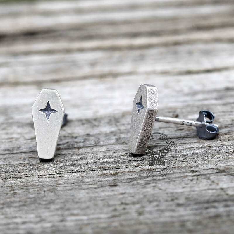 Gothic Coffin Cross Sterling Silver Stud Earring