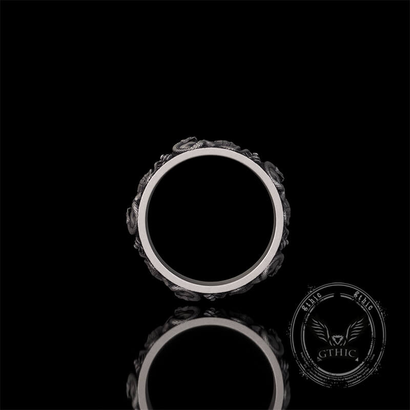 Gothic Coiled Snake Rose Sterling Silver Skull Ring