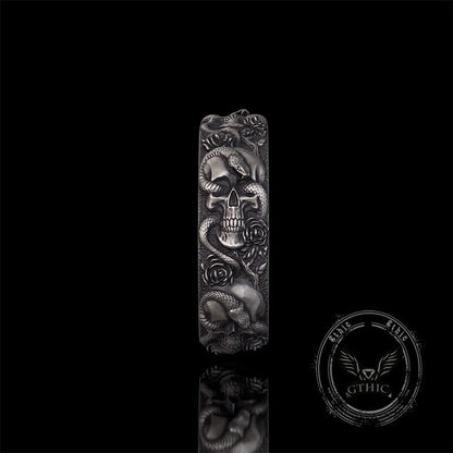 Gothic Coiled Snake Rose Sterling Silver Skull Ring