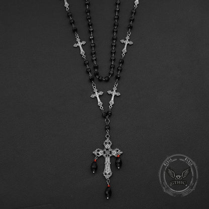 Gothic Cross Beaded Stainless Steel Stacking Necklace