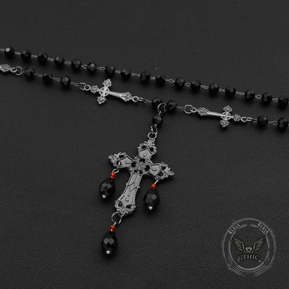 Gothic Cross Beaded Stainless Steel Stacking Necklace