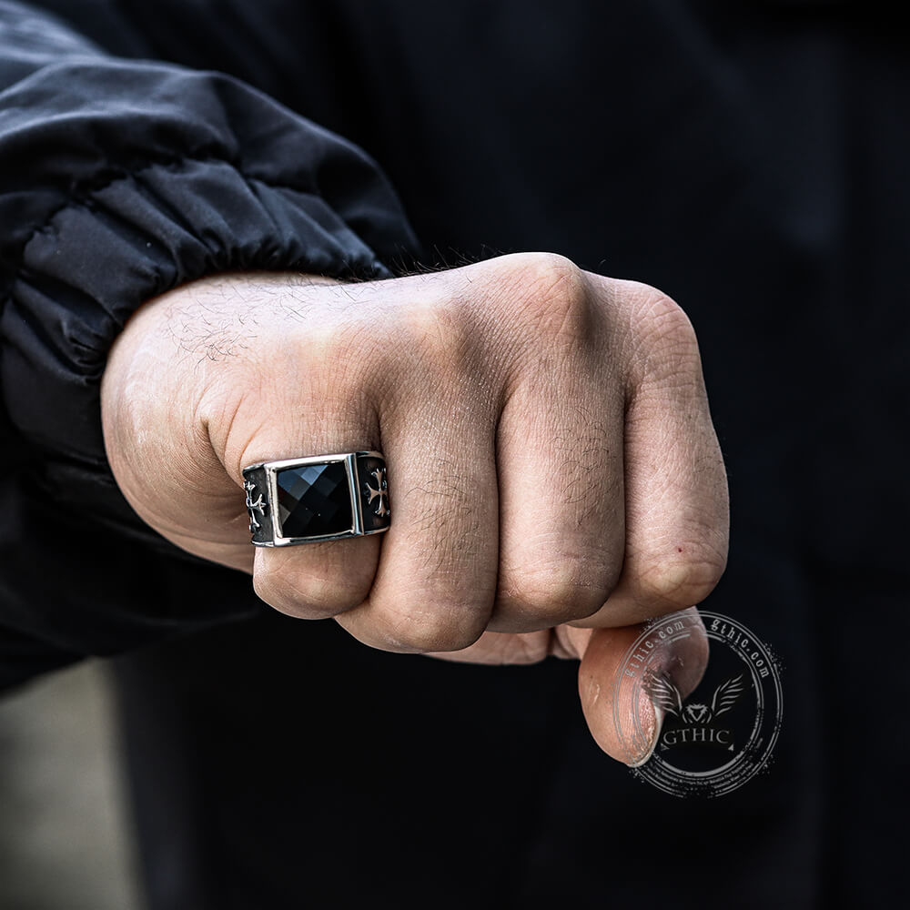 Gothic Cross Fleury Stainless Steel Cz Ring