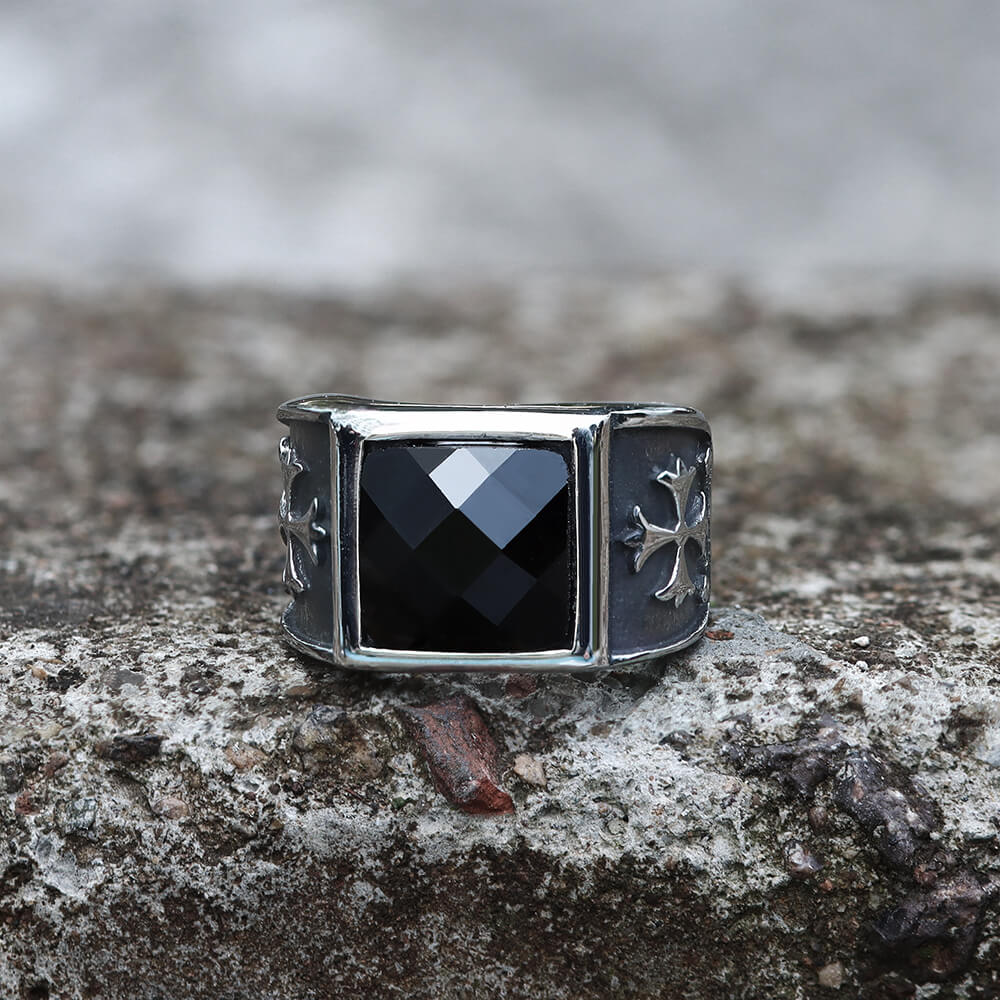 Gothic Cross Fleury Stainless Steel Cz Ring