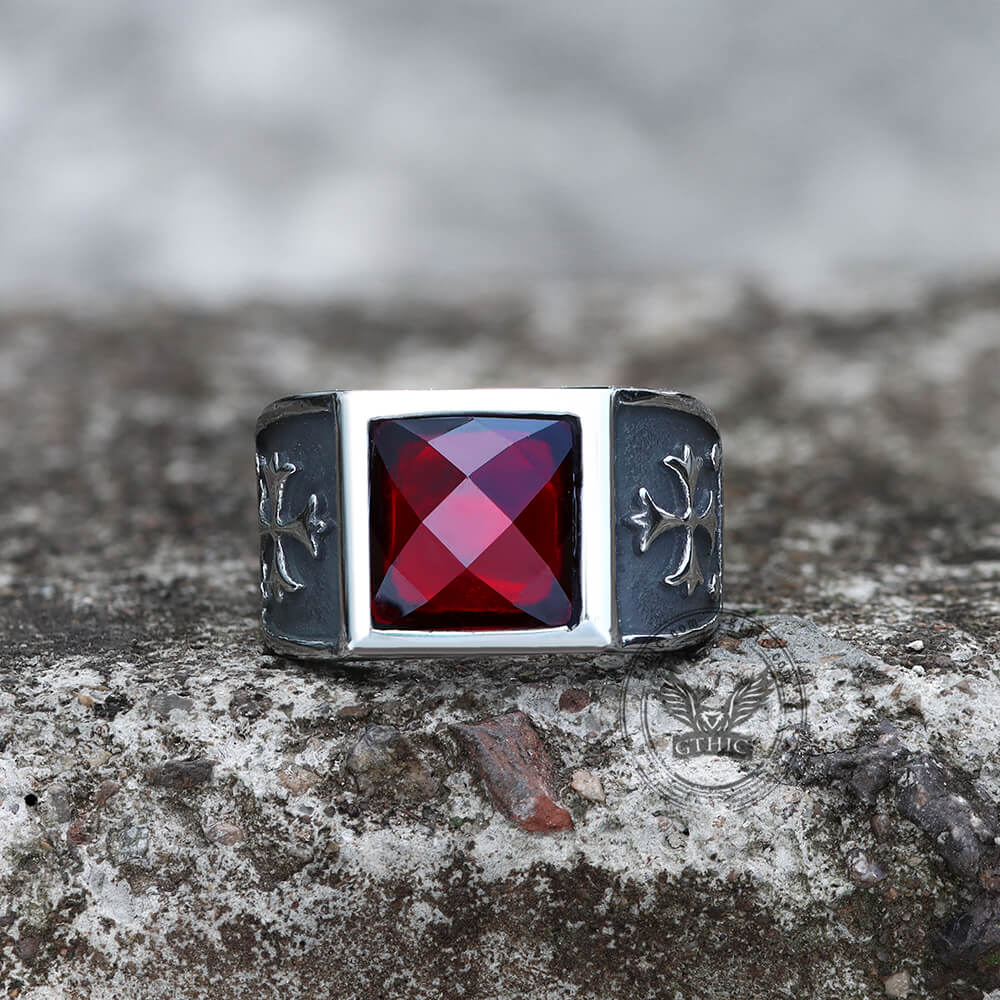 Gothic Cross Fleury Stainless Steel Cz Ring