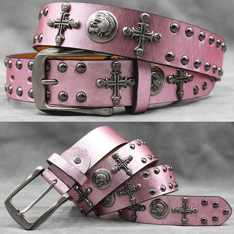 Gothic Cross Skull Rivet Snake Pattern Pu Leather Belt