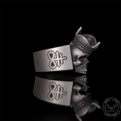Gothic Crown Skull Leviathan Cross Sterling Silver Ring