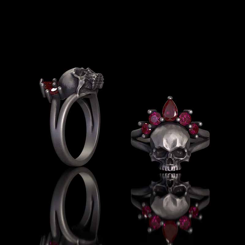 Gothic Crown Skull Sterling Silver Zircon Ring