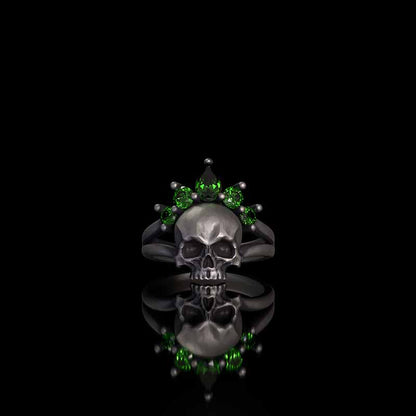 Gothic Crown Skull Sterling Silver Zircon Ring