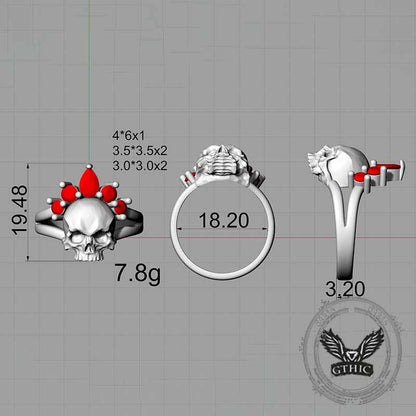 Gothic Crown Skull Sterling Silver Zircon Ring