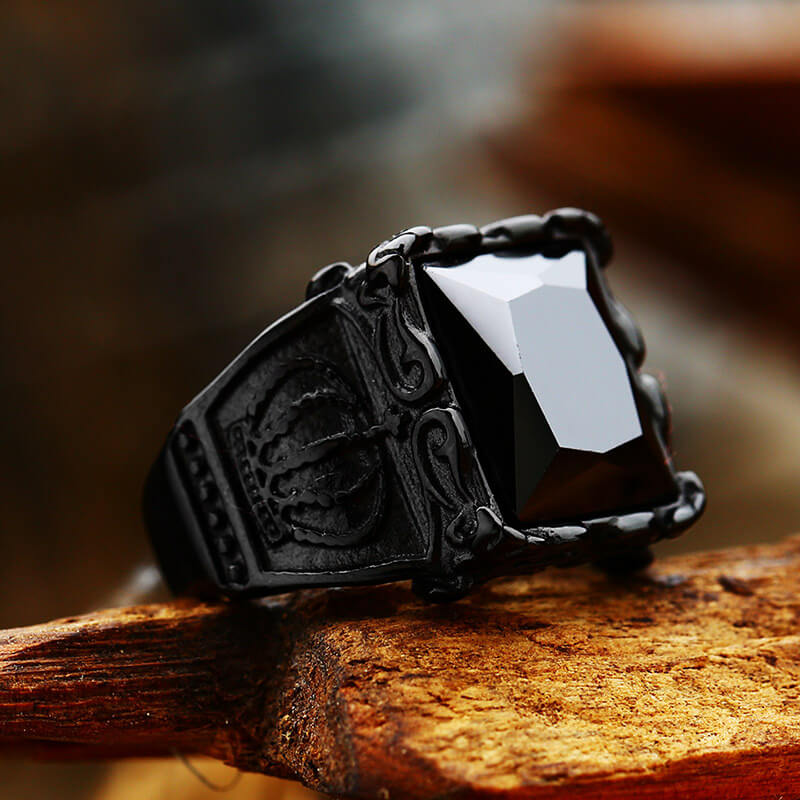 Gothic Crown Stainless Steel Cz Ring