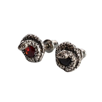 Gothic Curled Snake Zircon Sterling Silver Stud Earrings