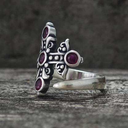 Gothic Curved Sword Sterling Silver Gem Ring