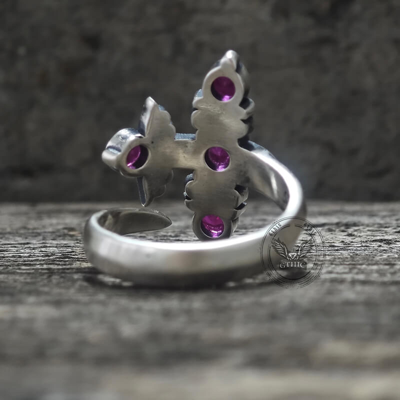 Gothic Curved Sword Sterling Silver Gem Ring