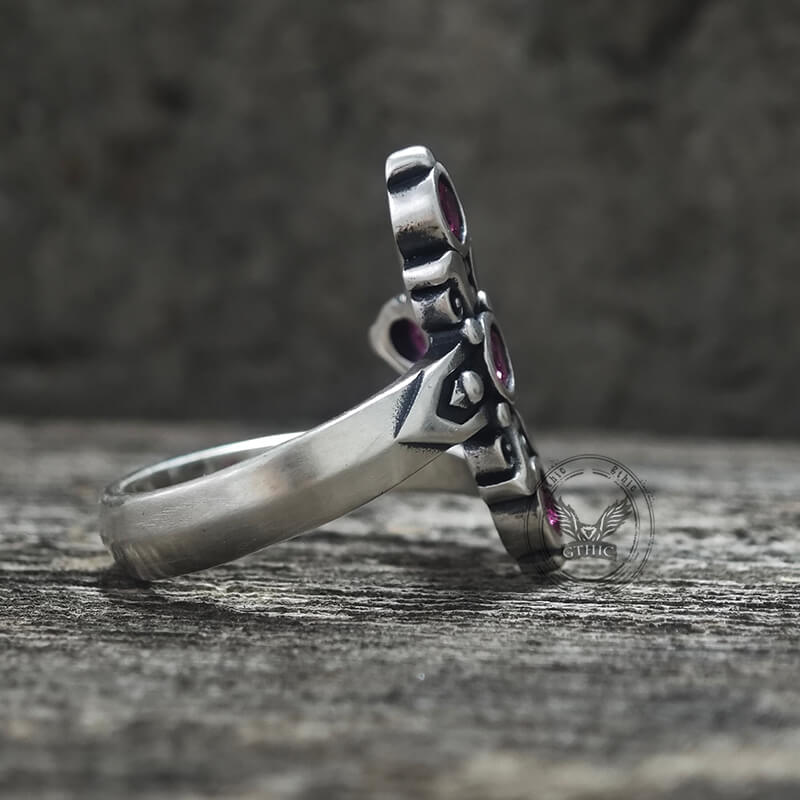 Gothic Curved Sword Sterling Silver Gem Ring