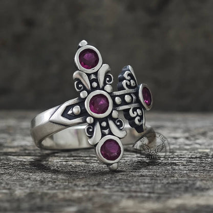 Gothic Curved Sword Sterling Silver Gem Ring