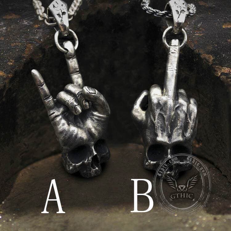 Gothic Dark Rock Sterling Silver Skull Necklace