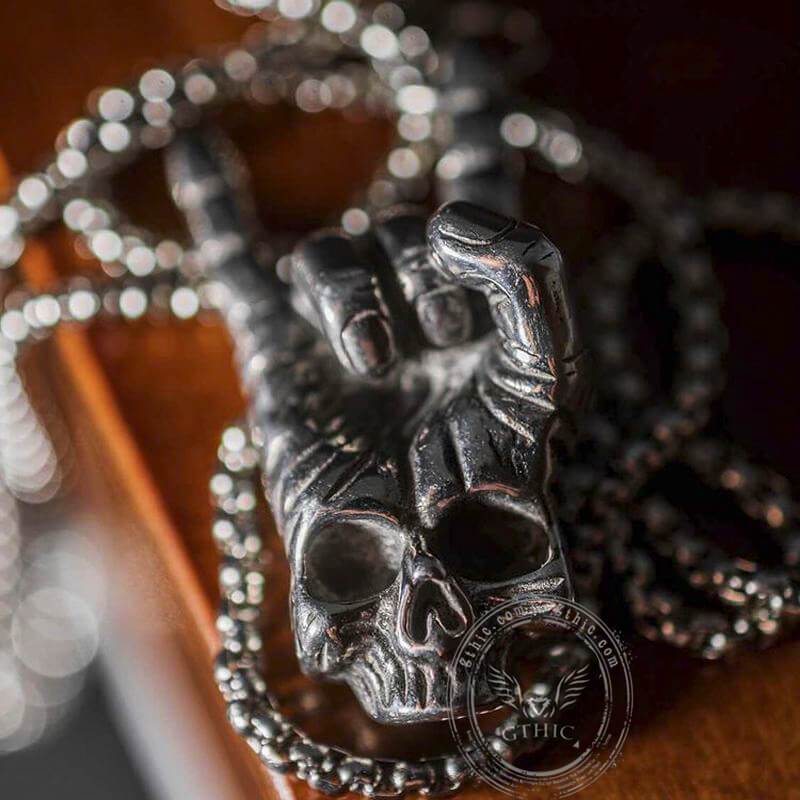 Gothic Dark Rock Sterling Silver Skull Necklace