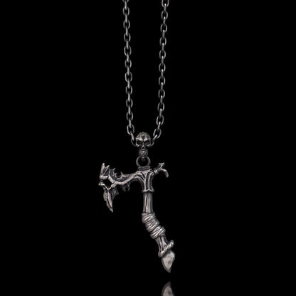 Gothic Demon Axe Sterling Silver Skull Pendant