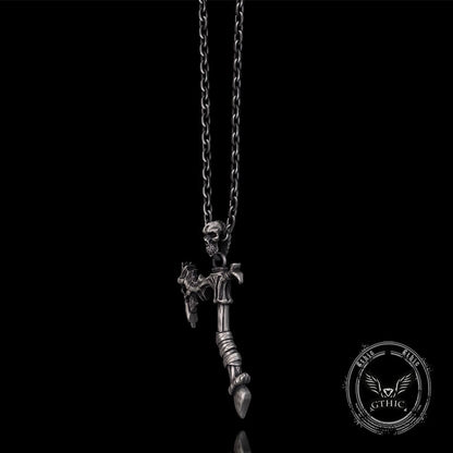 Gothic Demon Axe Sterling Silver Skull Pendant
