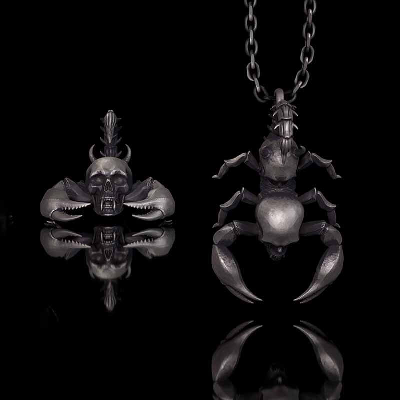 Gothic Demon Scorpion Sterling Silver Skull Pendant