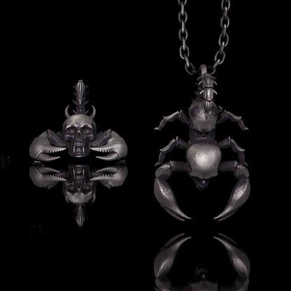 Gothic Demon Scorpion Sterling Silver Skull Pendant